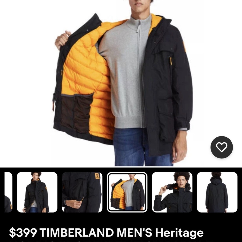 Timberland Men's Black and Gold Puffer Jacket